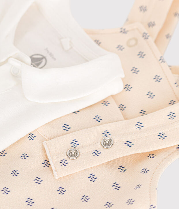 Babies' Lightweight Fleece Dungaree Set Ecru/multicolor