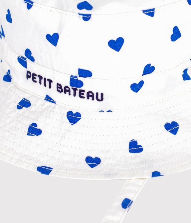 Babies' cute twill sun hat with ties white/blue