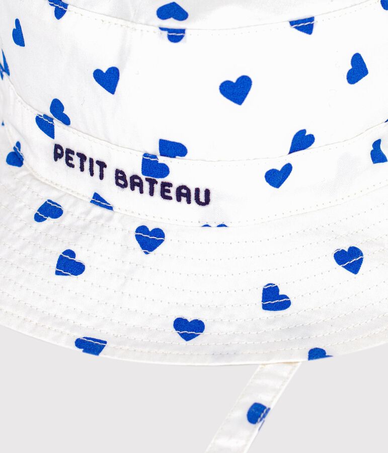 Babies' cute twill sun hat with ties white/blue