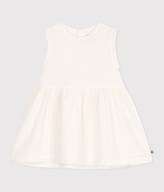 Babies' sleeveless white cotton broderie anglaise dress MARSHMALLOW white