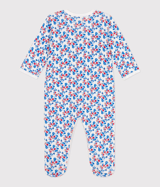 Babies' floral cotton pyjamas MARSHMALLOW white/MULTICO white