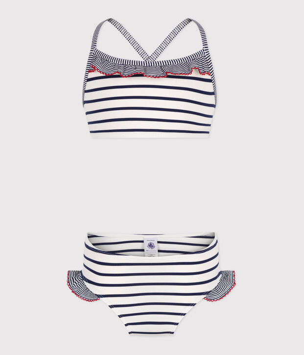 Children's two-piece stripy swimsuit white/blue