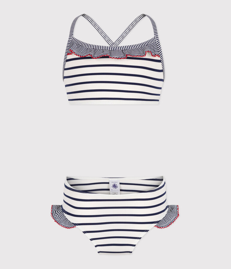 Children's two-piece stripy swimsuit white/blue