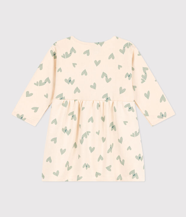 Babies' Long-Sleeved Fleece Dress Ecru/green