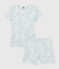 Girls' Blue Hawaiian Cotton Short Pyjamas PLEINAIR /MARSHMALLOW