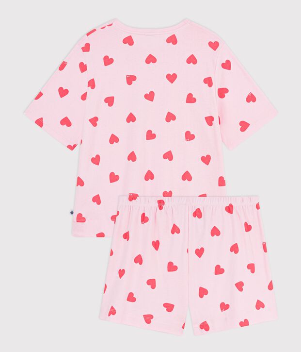 Women's short heart print cotton pyjamas pink/orange