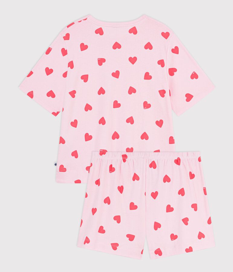 Women's short heart print cotton pyjamas pink/orange