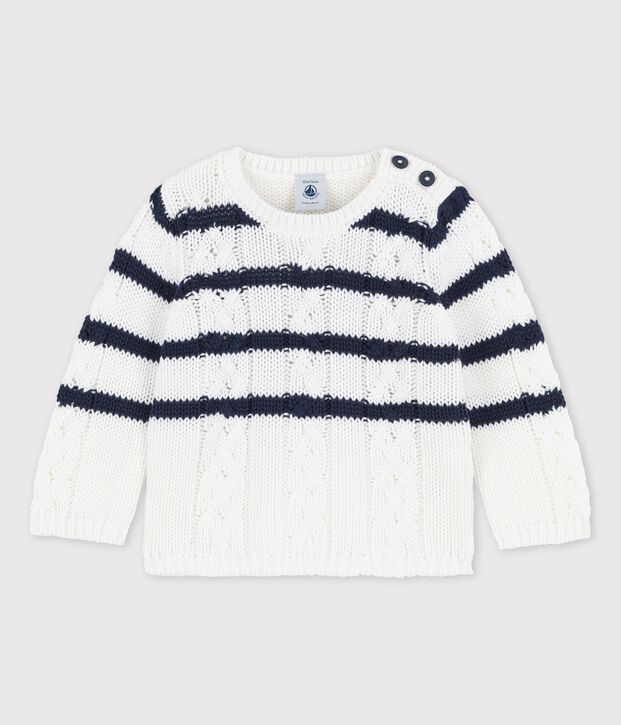 Babies' Cable Knit Jumper white/blue