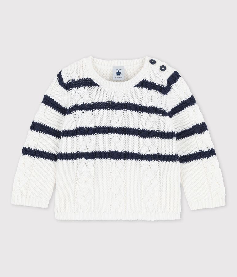 Babies' Cable Knit Jumper white/blue