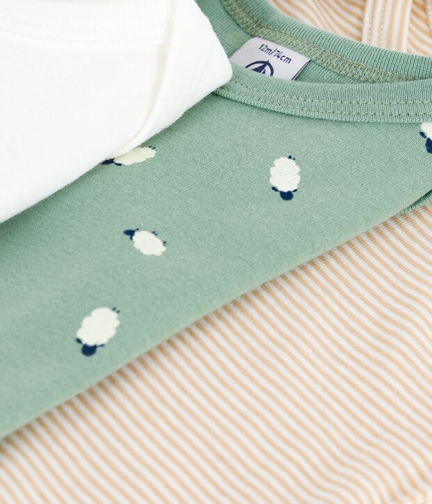 Pack of babies' long-sleeved sheep-print cotton bodies multicolor