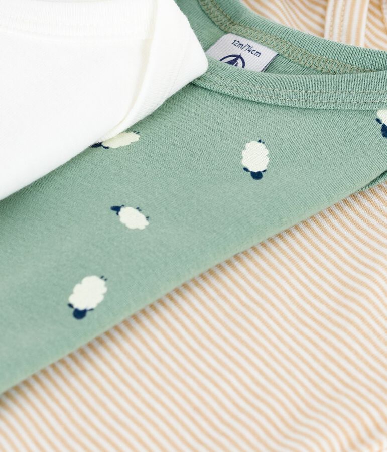 Pack of babies' long-sleeved sheep-print cotton bodies multicolor