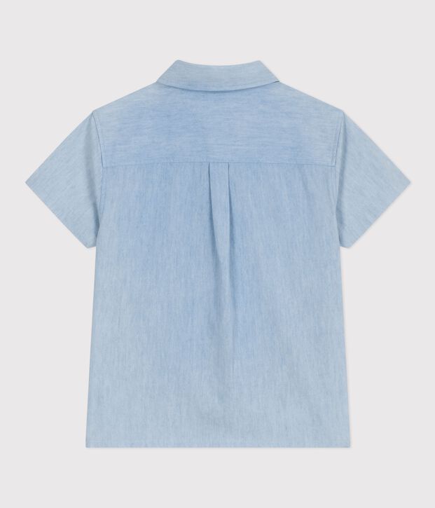 Children's short-sleeved cotton shirt blue
