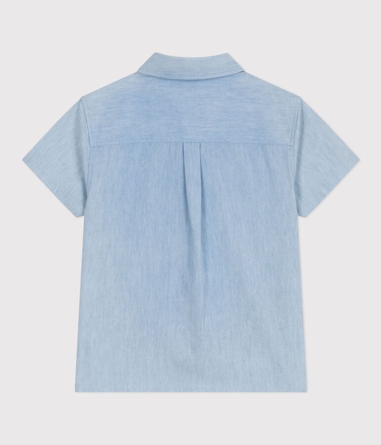 Children's short-sleeved cotton shirt blue