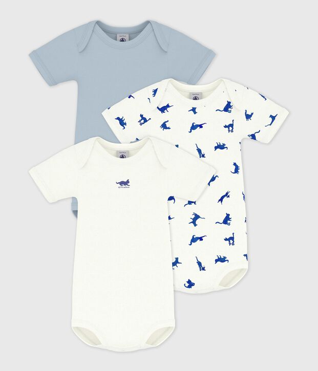 Pack of babies' short-sleeved cat print cotton bodies multicolor