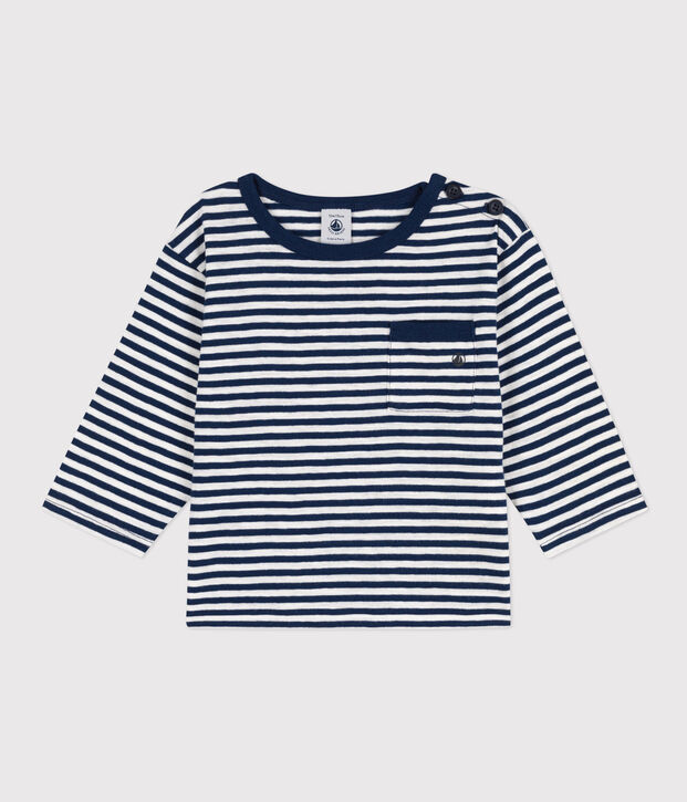 Babies' Stripy Slub Jersey Long-Sleeved T-Shirt blue/white
