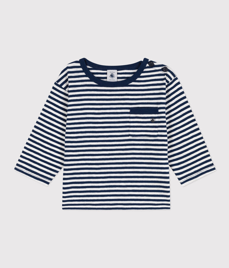 Babies' Stripy Slub Jersey Long-Sleeved T-Shirt blue/white