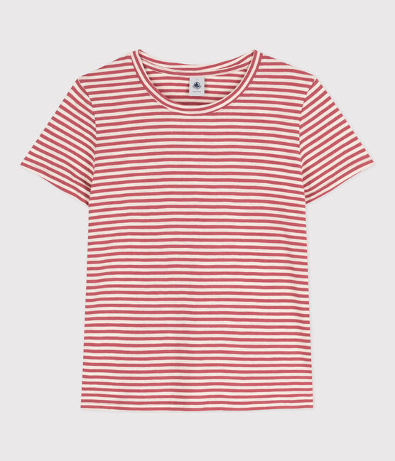 Women's Straight Round-Neck Cotton T-Shirt PAPI pink/AVALANCHE beige