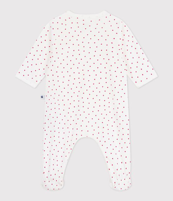 Babies' small heart pattern cotton pyjama suit MARSHMALLOW white/TERKUIT red