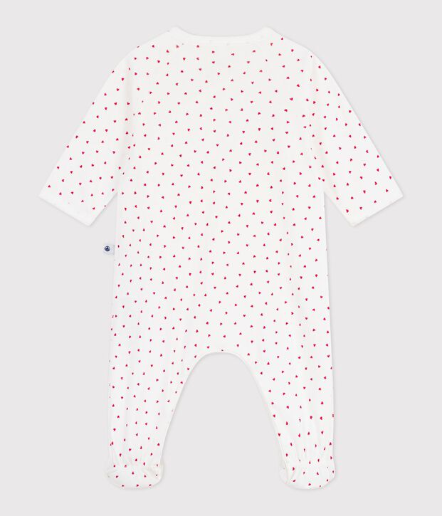Babies' small heart pattern cotton pyjama suit white/red