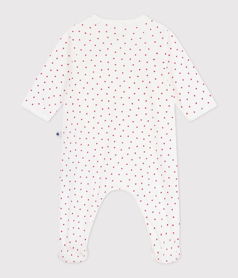 Babies' small heart pattern cotton pyjama suit white/red