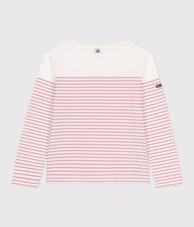 Women's long-sleeved cotton Breton t-shirt white/pink