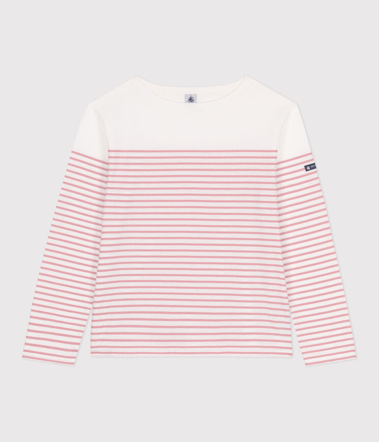 Women's long-sleeved cotton Breton t-shirt white/pink