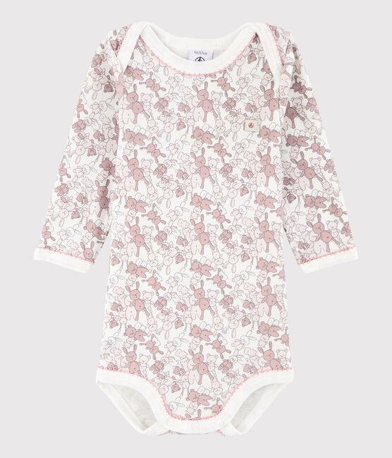 Baby Girls' Long-Sleeved Bodysuit CHARME pink/MARSHMALLOW white