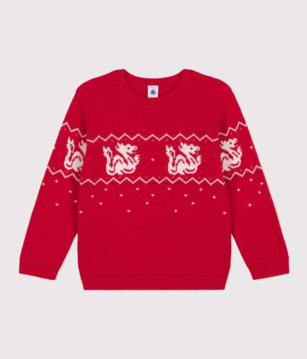 Boys' wool and cotton pullover red/multicolor