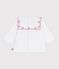 Babies' long-sleeved cotton poplin blouse with embroidered hearts ECUME white