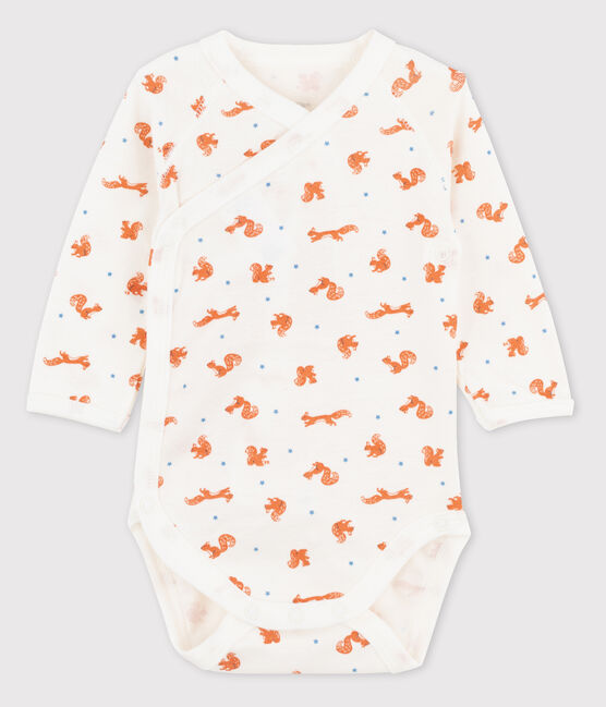 Baby Girls' Squirrel Patterned Long-Sleeved Wrapover Bodysuit MARSHMALLOW white/MULTICO white