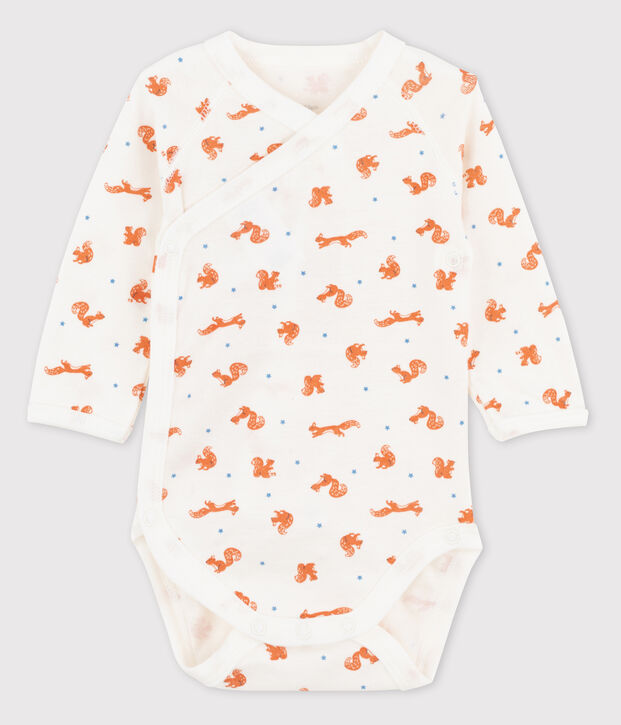 Baby Girls' Squirrel Patterned Long-Sleeved Wrapover Bodysuit white/multicolor