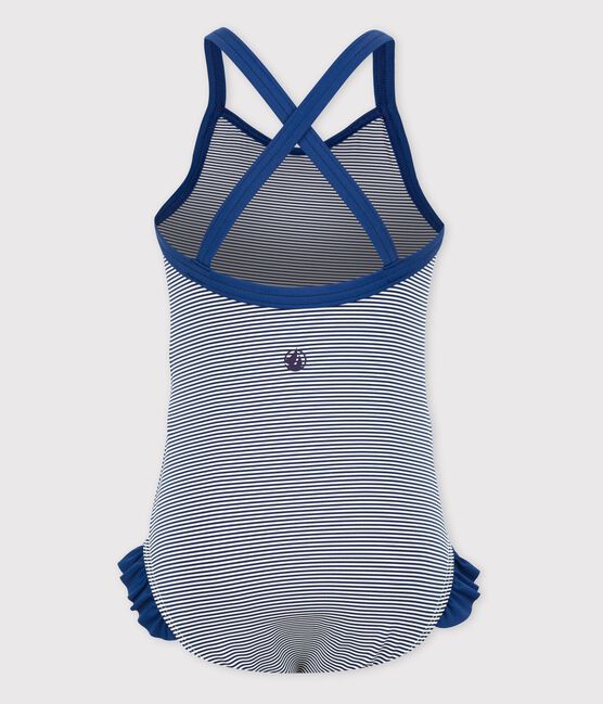 Girls' Iconic One-Piece Swimsuit MEDIEVAL blue/MARSHMALLOW white