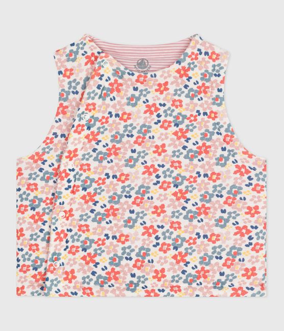Babies' sleeveless reversible printed cotton cardigan MARSHMALLOW white/JOLI pink