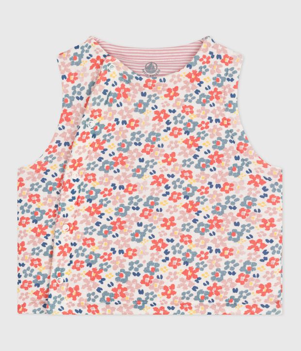 Babies' sleeveless reversible printed cotton cardigan white/pink