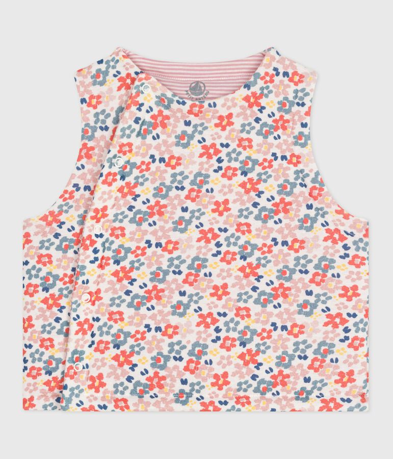 Babies' sleeveless reversible printed cotton cardigan white/pink