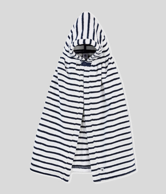 Babies' Striped Terry Bath Cape LAIT white/MEDIEVAL blue