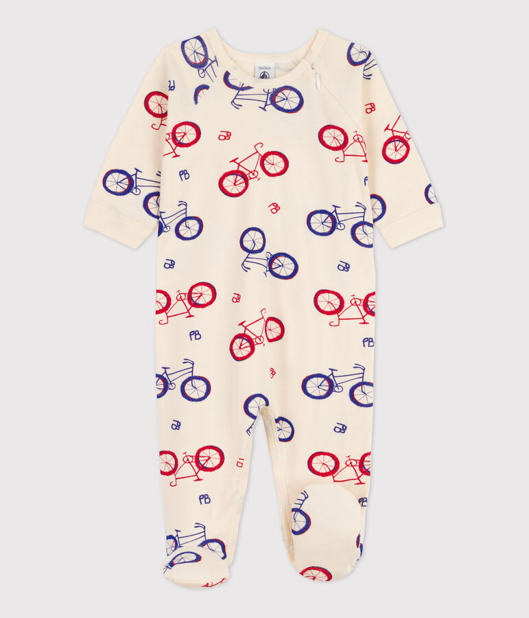 Babies' Bike Themed Cotton Sleepsuit Ecru/multicolor