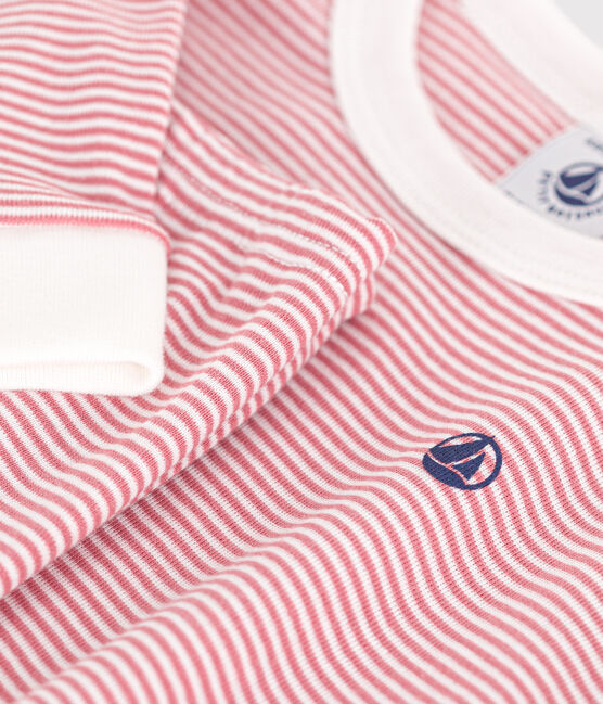 Children's stripy fitted cotton pyjamas ROSEWOOD pink/MARSHMALLOW