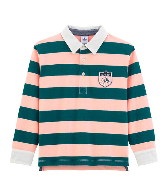 Boys' Rugby Polo Shirt PINEDE green/ROSAKO pink