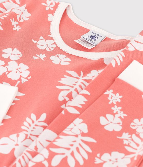 Girls' Snugfit Hawaiian Print Cotton Pyjamas PAPAYE pink/MARSHMALLOW