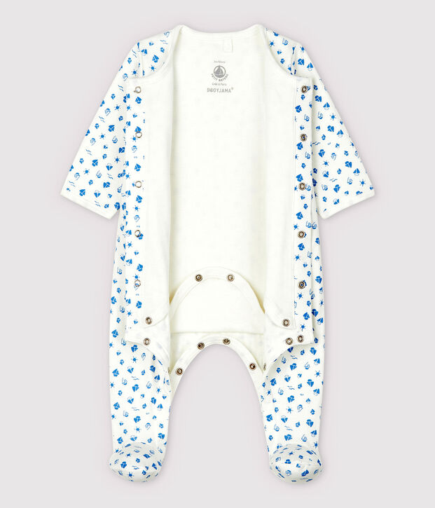 Babies' Boat Print Organic Cotton Tube Knit Bodyjama white/blue