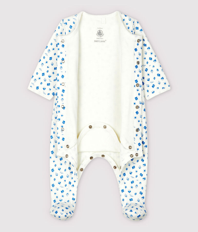 Babies' Boat Print Organic Cotton Tube Knit Bodyjama MARSHMALLOW white/COOL blue