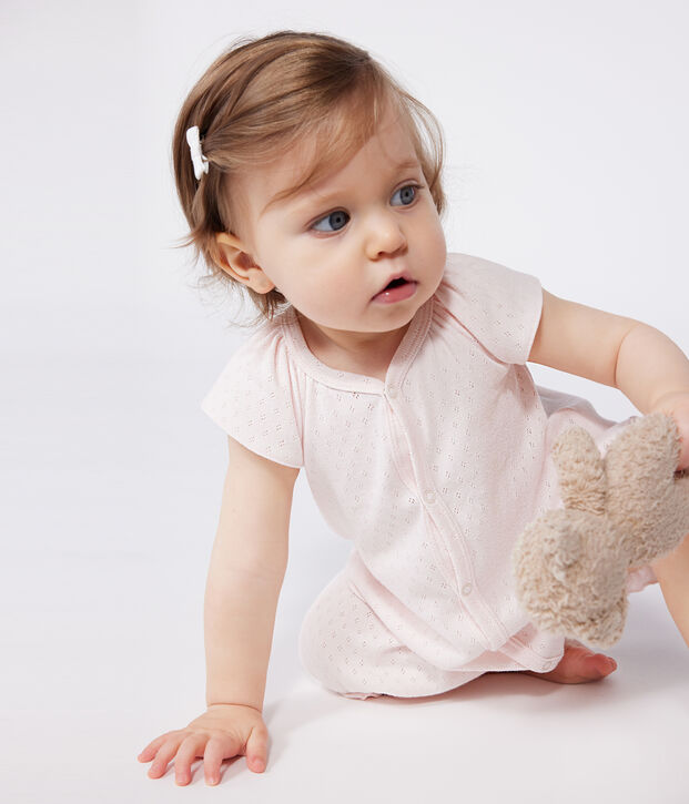 Babies' short plain cotton jumpsuit FLEUR