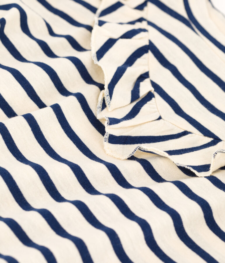 Girls' Short-Sleeved Cotton T-Shirt Ecru/blue