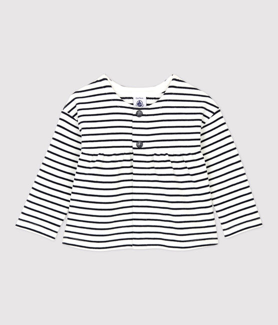 Babies' Fleece Cardigan MARSHMALLOW white/SMOKING blue