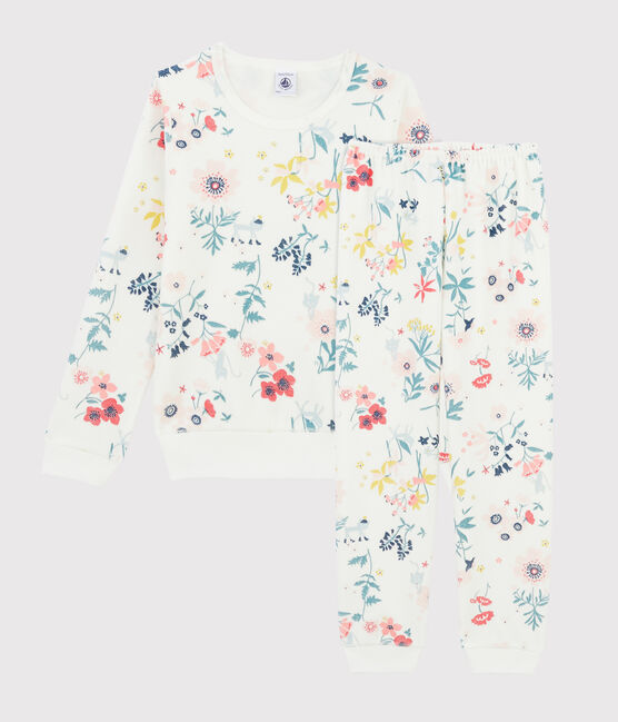 Girls' Floral Velour Pyjamas MARSHMALLOW white/MULTICO white