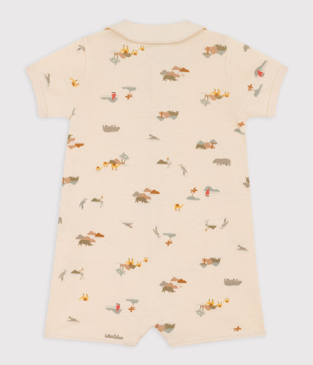 Babies' Palm Tree Patterned Cotton Playsuit Ecru/multicolor