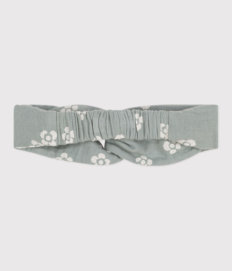 Baby headband in cotton gauze with flower print green/white