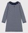 Girls' Long-Sleeved Cotton Dress SMOKING blue/MARSHMALLOW /ARGENT