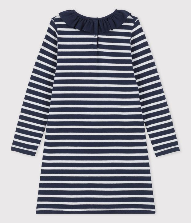 Girls' Long-Sleeved Cotton Dress blue/white/grey